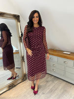 Wine Polka Dot Mesh Dress Sofia